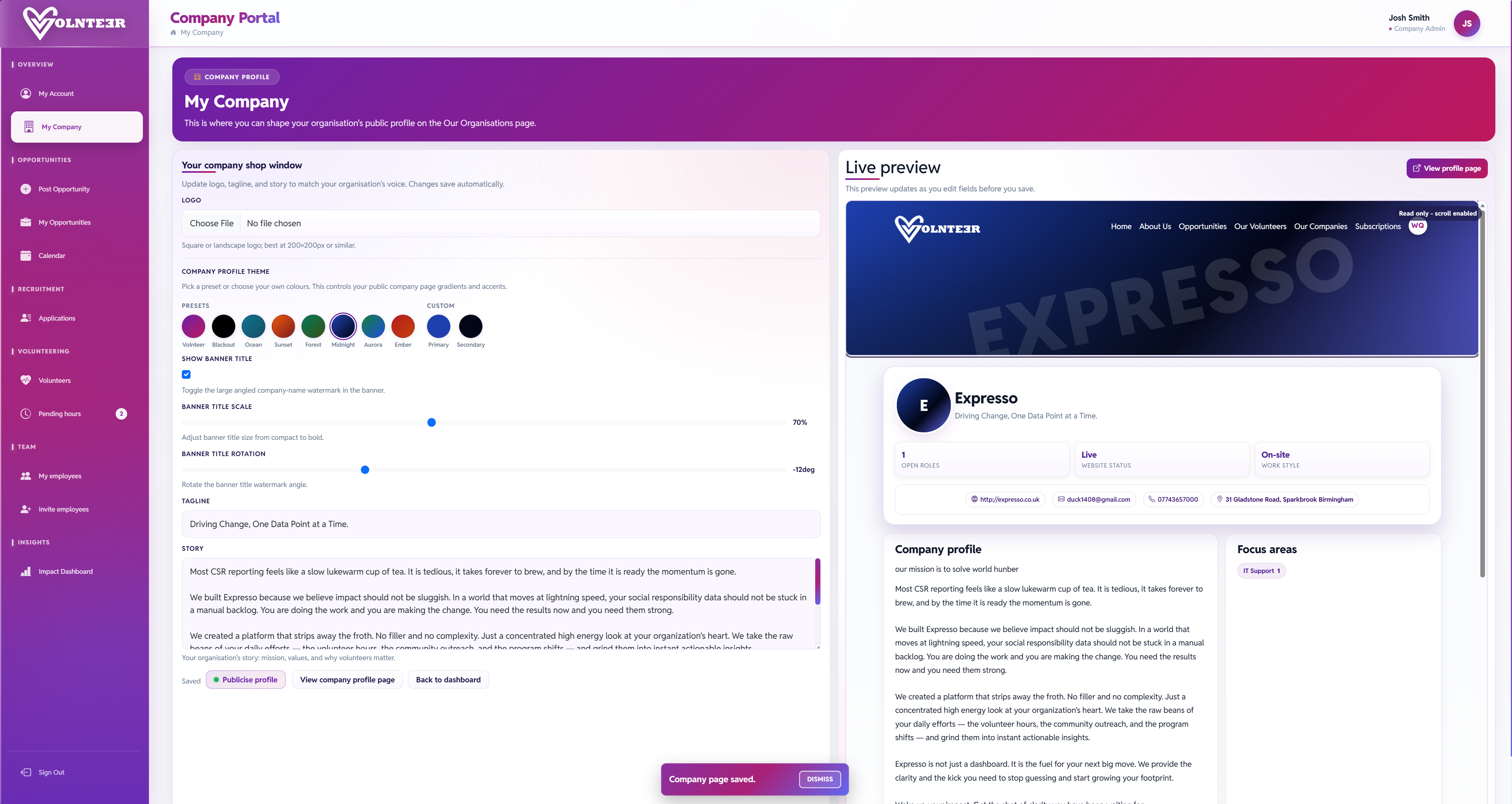 Organization Profile — product screenshot
